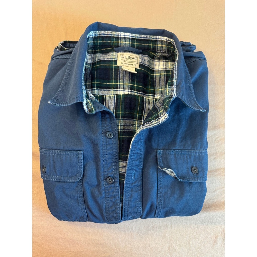 LL Bean Mens Blue Scotch Plaid Lined Work Shirt Jacket XL Regular Flannel Button - Picture 2 of 14